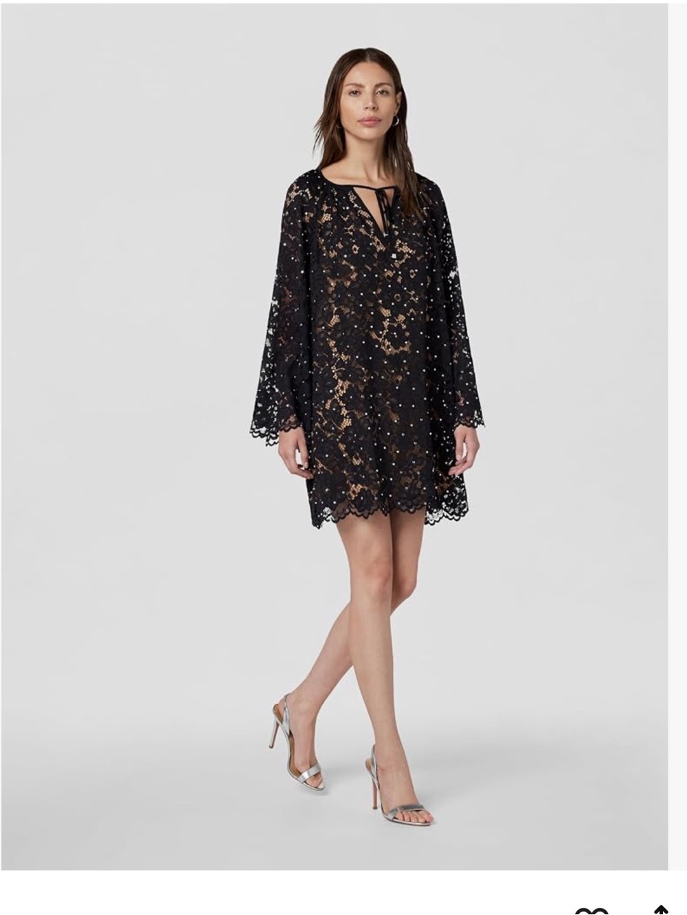 Michael Kors Studded Corded Floral Lace V-Neck Dress Black